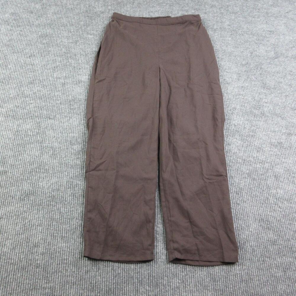 Roaman's Pants Womens 14W Brown Straight Pull-On Dress Elastic 31x27.5*